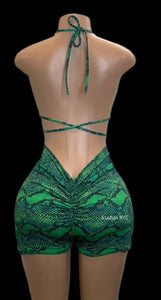 Green Python Shorts Set