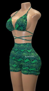 Green Python Shorts Set