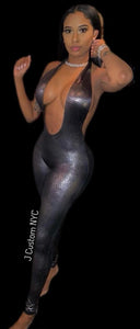 Gunmetal Plunge Neck Catsuit