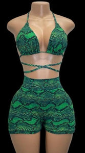 Green Python Shorts Set