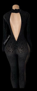 Black Paisley Velvet Catsuit