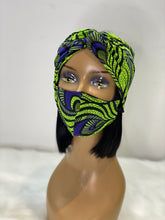 Load image into Gallery viewer, Turban Headband &amp; Face Mask Set *Green/Blue