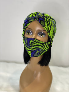 Turban Headband & Face Mask Set *Green/Blue