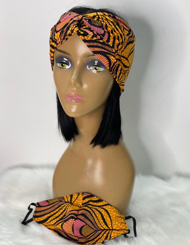 Peacock Tribe Turban & Face Mask Set