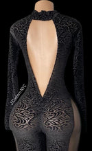 Load image into Gallery viewer, Black Paisley Velvet Catsuit