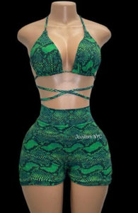 Green Python Shorts Set