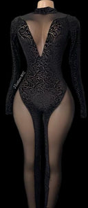 Black Paisley Velvet Catsuit