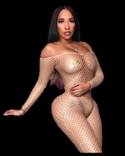 Sasha Fishnet Catsuit & Thong * Nude with Gold