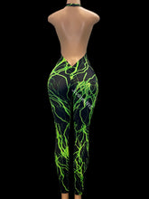 Load image into Gallery viewer, Green Lightning Lace Up Catsuit