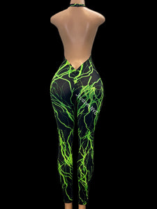 Green Lightning Lace Up Catsuit