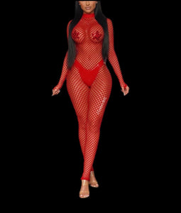 Vixen Fishnet Catsuit & Thong *Red