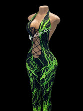 Load image into Gallery viewer, Green Lightning Lace Up Catsuit