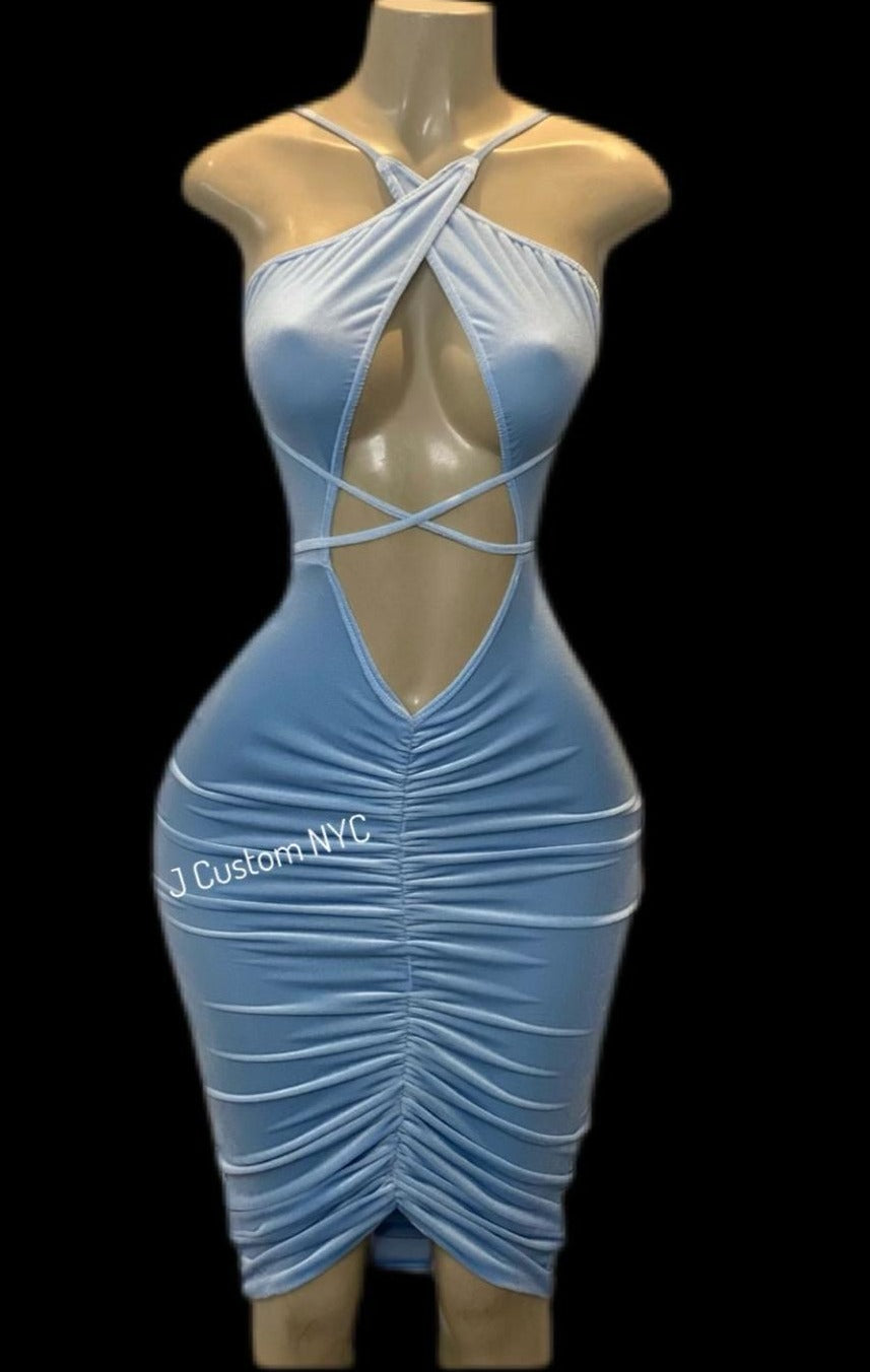 blue scrunch dress The Perfect Blue Scrunch Dress DBCOLLECTION