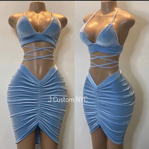 Icy Blue Two Piece Skirt Set